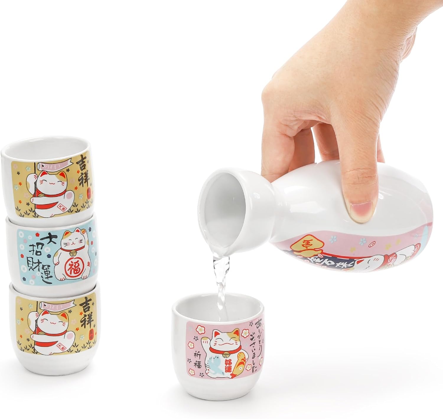 SET DE CERAMICA PARA BEBER SAKE- Diseño MANEKI NEKO