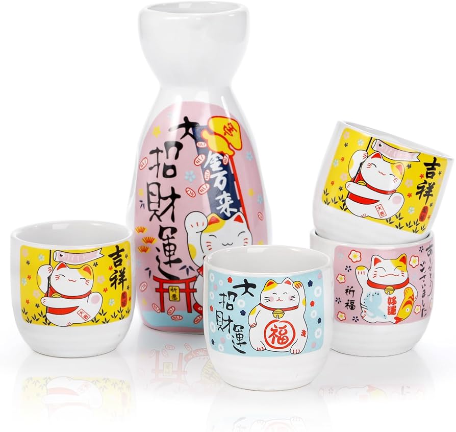 SET DE CERAMICA PARA BEBER SAKE- Diseño MANEKI NEKO